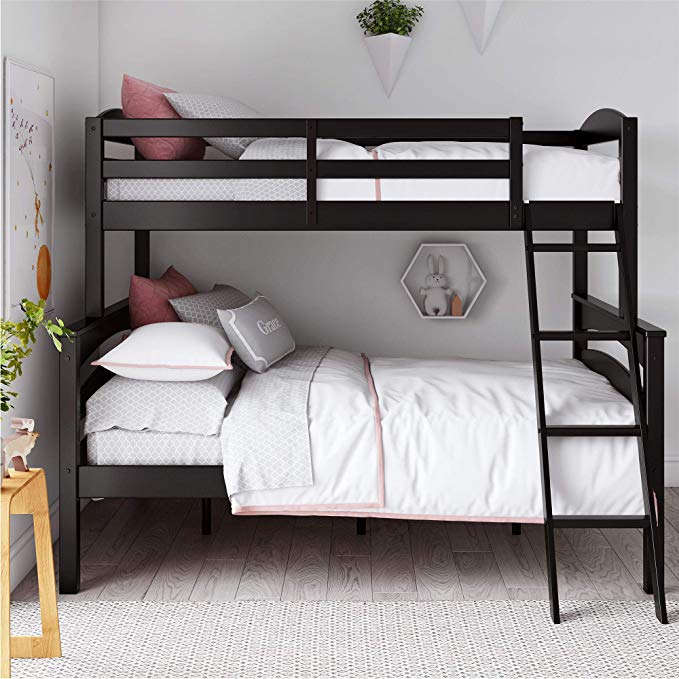 Dorel Living Brady Solid Wood Bunk Beds Twin Over Full with Ladder and Guard Rail, Black