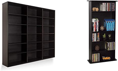 Atlantic Oskar 540 Wall Mounted Media Storage Espresso Cabinet, Large & Drawbridge Media Storage Cabinet,19in.L x 7in.W x 36in.H (48.26cm x 17.78cm x 91.44cm), Black