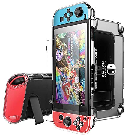 Pakesi Case for Nintendo Switch, Compatible with Nintendo Switch Case and Tempered Glass Screen Protector (360 Degree Full Enclosure Protection)-Clear