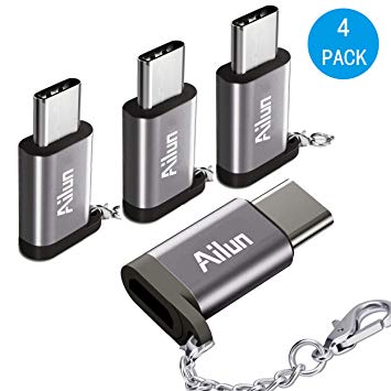 Ailun Type C Adapter,Micro USB to USB C Adapter,[4Pack], Small with Keychain,Sync and Charge,for Galaxy S9/S9 ,MacBook,ChromeBook Pixel,Nexus 5X,Nexus 6P,Nokia N1 and Other Type C cable Devices[Grey]