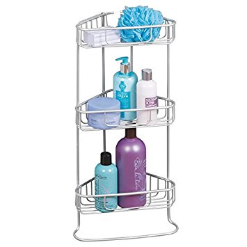 mDesign Rustproof Aluminum 3-Tier Corner Storage Shelf for Bathroom, Shower - Silver