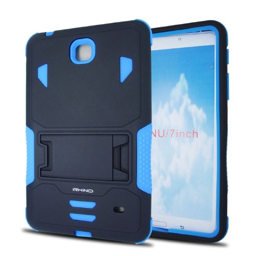 [iRhino] TM Black-blue Heavy Duty rugged impact Hybrid Case cover with Build In Kickstand Protective Case For Samsung galaxy Tab 4 7 inch T230 Tablet