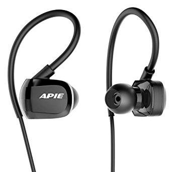 APIE Wireless Bluetooth V4.1 Headphones In-Ear Noise Cancelling Sports Headphone with microphone Memory Metal Ear Hooks