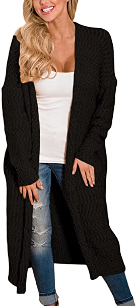 Dokotoo Womens Solid Casual Cozy Knit Open Front Long Cardigan Sweater