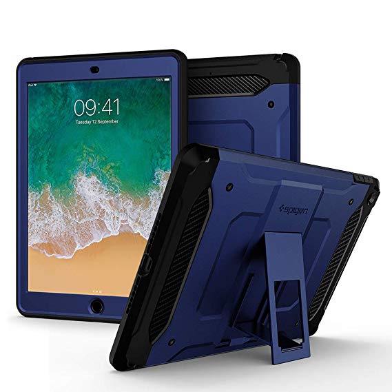 Spigen Tough Armor TECH with Custom-Fit Tempered Glass Designed for iPad 9.7 Case iPad Case (2017/2018) - Blue