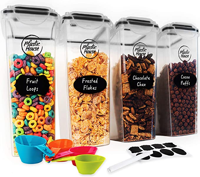 PLASTIC HOUSE Large Cereal Containers Storage Set Dispenser Approx. 4L FITS FULL STANDARD SIZE CEREAL BOX, Airtight Cereal Container Set For Maximum Freshness, BPA-FREE Large Cereal Storage Container