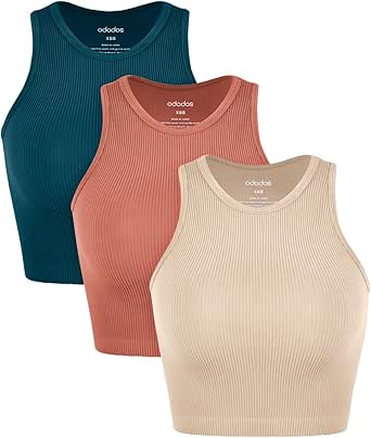 ODODOS 3-Pack Seamless Crop Tank for Women Ribbed Soft High Neck Cropped Tops