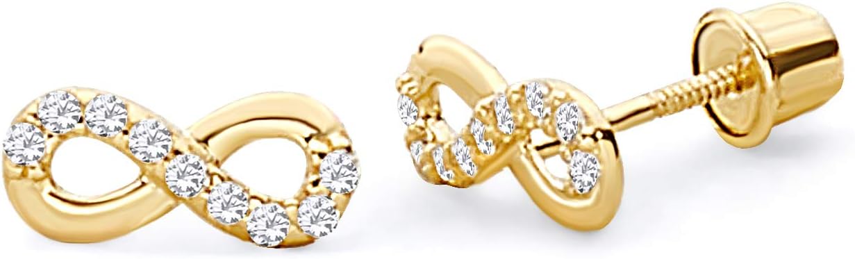 14k Yellow OR White Gold Infinity Stud Earrings with Screw Back