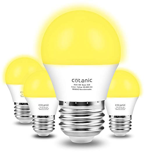 A15 Yellow LED Bug Light Bulbs, Cotanic Amber Warm Bulb, Outdoor Porch Lights, 40W Equivalent (5W), E26 Medium Base, Non-dimmable, Night Light for Bedroom, 4 Pack
