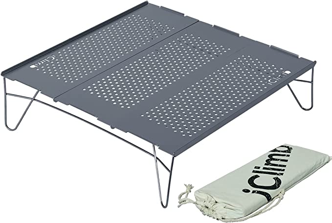 iClimb Mini Solo Folding Table Ultralight Compact for Backpacking Camping Hiking Beach Picnic (Gunmetal, L)