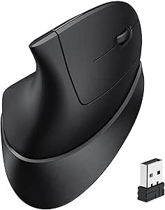 iClever Souris ergonomique, souris verticale sans fil avec mode Jiggler, souris d'ordinateur, compatible avec ordinateur portable/Windows/Chromebook - Noir