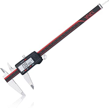 VINCA DCLA-0805 Quality Electronic Digital Caliper Inch/Metric/Fractions Conversion 0-8 Inch/200 mm Stainless Steel Body Red/Black Extra Large LCD Screen Auto Off Featured Measuring Tool