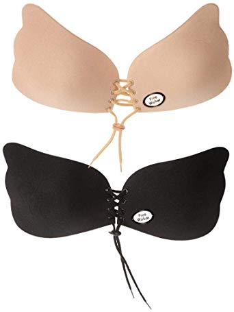 2 Pack Silicone Invisible Strapless Backless Bra,Breathable Push Up Self-Adhesive Gel Stick on