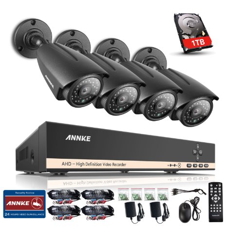 Annke 8CH ProHD 1080N 960*1080 CCTV DVR  4x1.30 Megapixels Weatherproof Bullet Camera 1TB HDD Security Camera System, 1080P NVR Hybrid Recorder, Smart Recording, Easy DIY QR Code Scan Remote Access