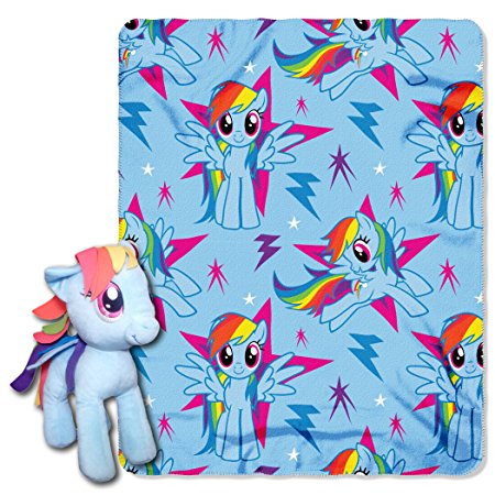 Hasbro My Littly Pony, Rainbow Dash Hugger Character Shaped Pillow and Fleece Throw Set by The Northwest Company, 40 by 50"