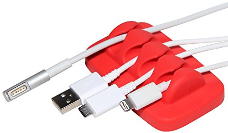 ENVISIONED Eco-Friendly Desktop Cable Organizer - No Bad Smell - Bundled with 2 Bonus Cable Clips! (Red) - Lifetime Warranty