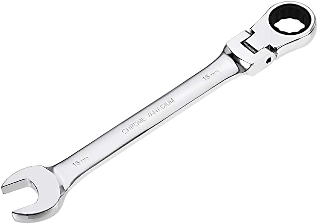 uxcell 16mm Flex-Head Ratcheting Combination Wrench Metric 72 Teeth 12 Point Rachet Box Ended Spanner Tools, Cr-V