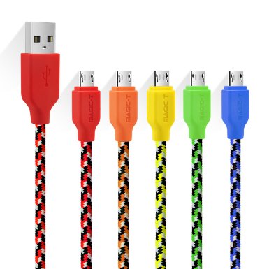 Charging Cable Magic-T Micro USB Charging Cord 66ft2m Braided Data Chargers 28  21 AWG High Speed 20 A Male to Micro B for Android Samsung Galaxy s7 s6 Edge HTC M9  Sprint LG G4 5-Pack
