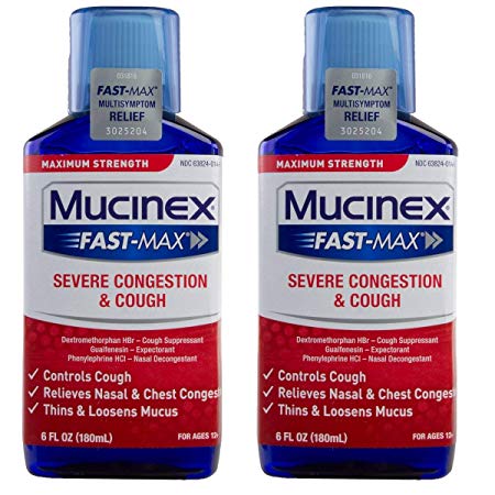 Mucinex Fast-Max Severe Congestion & Cough Liquid Maximum Strength - 6 oz, Pack of 2