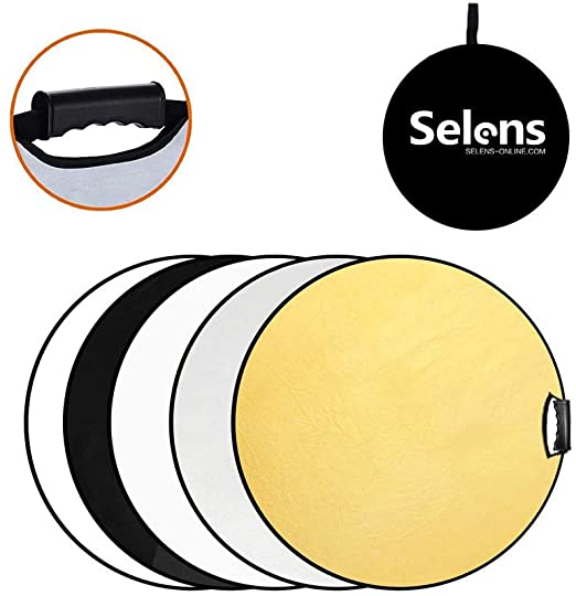 Selens 5-in-1 60cm Round Light Reflector Diffuser Kit Collapsible Portable with Handle Grip and Carrying bag for Photography Photo Studio Lighting & Outdoor Lighting