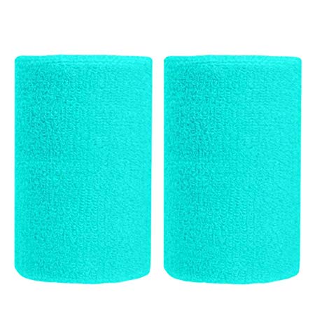 BBOLIVE 4' Inch Wrist Sweatband in 28 Different Neon Colors - Athletic Cotton Terry Cloth - Great for All Outdoor Activity(1 Pair)