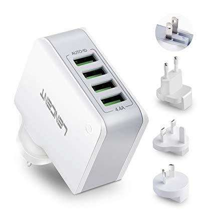 USB Charger Plug, Lencent 4-Port USB Universal Travel Adaptor, 22W/5V 4.4A Wall Charger Plug with UK/USA/EU/AUS Worldwide Travel Charger Adapter for iPhone, iPad, Android Phones, Tablets, Power Bank and More