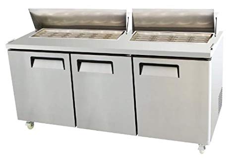 73" 3 Door Commercial Refrigerated Mega Top Salad Sandwich Prep Station Table, MSF-8308, 22.5 Cubic Feet, 30 Pans Included