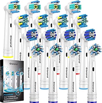 16 Pack o1brand Toothbrush Heads Compatible with Oral B Electric Toothbrush, Medium Softness (Assorted Pack)…
