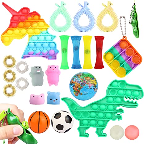 Sensory Fidget Toys Set, Fidget Box Toy for Adults＆Kids, 25 Pcs Fidget Toys Pack, Push Pop Bubble, Figetget Pack Toys Stress Relief and Anti-Anxiety Toys for Kids Adults, ADHD Autism Stress Toy