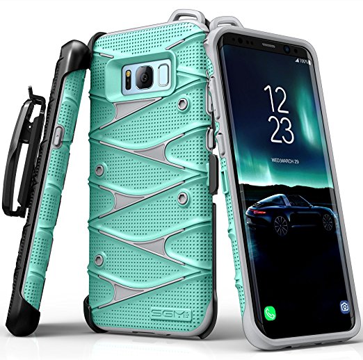 S8 Case, Samsung Galaxy S8 Case, SGM Hybrid Dual Layer Armor Defender Protective Case Cover   Belt Clip Holster For S8 [Drop Tested] (Mint   Gray)