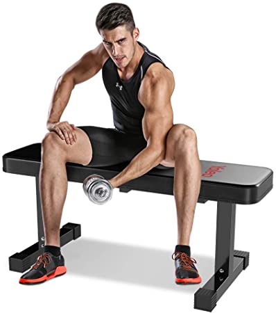 YOLEO Flat Weight Bench- 700 lbs Capacity Utility Exercise Bench for Weight Strength Training, Sit Up Abs Fitness Bench for Full Body Workout of Home Gym-43x14x18 Inches, Latest Black Deluxe Mode