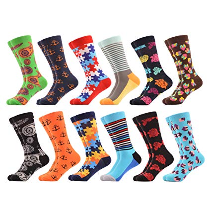 WeciBor Men's Dress Cool Colorful Fancy Novelty Funny Casual Combed Cotton Crew Socks Pack