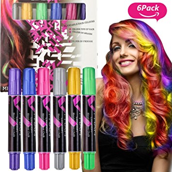 Buluri Temporary Hair Chalk Set Birthday Gift for Girls Kids Women - Non-Toxic Colorful Beautiful Hair Chalk Pens for Girls, Party, Cosplay, DIY, Works on All Hair Colors (6 colors)