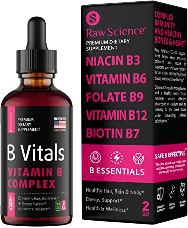 Liquid Vitamin B Complex Supplement – Energy Supplement Vitamins for Men and Women – Includes B3, B9 & Folic Acid for Optimal Health - Hair, Skin & Nails Support - Vegan Formula - Made In USA - 2oz