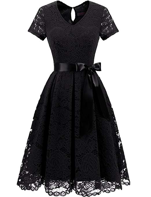 Dresstells Women's Elegant Bridesmaid Dress Floral Lace Dresses with Short Sleeves