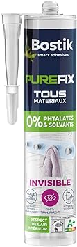 Bostik Mastic de Fixation Purefix Invisible – Colle, Fixe et Jointe Tous Les Matériaux Même Humides – Intérieur et Extérieur – Hybride Polymère – Sans Phtalates et Sans Solvants – Transparent – 290 ml