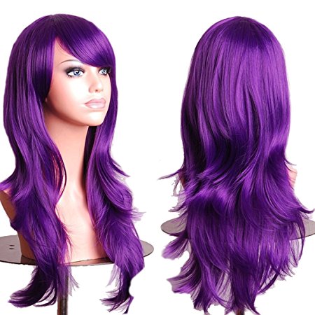 28 "Women's Hair Wig New Fashion Long Big Wavy Hair Heat Resistant Wig for Cosplay Party Costume(purple)