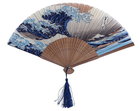 Japanese Handheld Folding Fan, with Traditional Japanese Ukiyo-e Art Prints