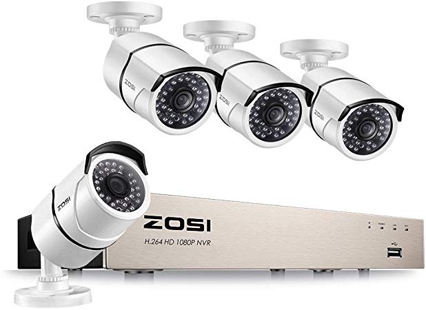 ZOSI 1080P PoE Security Cameras System,8CH 1080P Surveillance NVR, 4pcs 1920TVL Outdoor Indoor PoE CCTV IP Cameras,100ft Night Vision, Power Over Ethernet, No Hard Drive