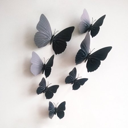 Goodlucky365® 24 PCS Black 3d Butterfly Wall Stickers Decals ,Durable Plastic Butterfly Decorations,wall Decor
