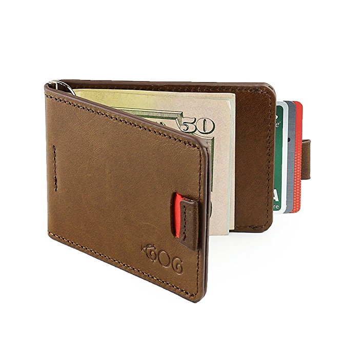 Mens Ultra Slim Bifold Leather Wallet Pull Tab with Money Clip