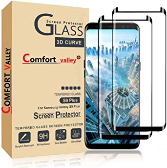Comfort Valley [2 Pack] Galaxy S9 Plus Tempered Glass Screen Protector for Samsung Galaxy S9 Plus(Black)