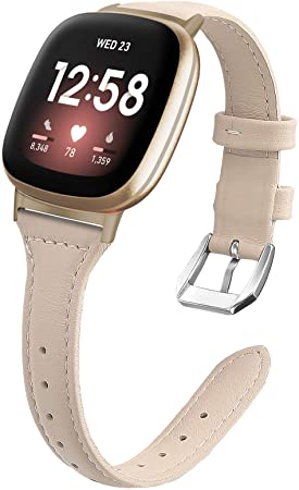 KIMILAR Leather Bands Compatible with Fitbit Sense/Versa 3, Slim Genuine Leather Band Replacement Strap Wristband Accessories Man Women Compatible with Fitbit Versa 3 / Sense Smart Watch