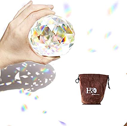H&D 80mm/3.15" Clear Crystal Ball Prism Pendant Suncatcher Fengshui Hanging Crystals Prisms for Window or Car