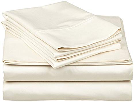 Ivory Solid (48"X75") Three Quarter Size Ultra Soft Natural 4 PCs Bed Sheet Set 16" Deep Elastic All Round 100% Cotton 400-Thread-Count Extremely Stronger Durable By Aashi