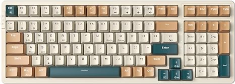 Qisan Mechanical Wireless Keyboard USB Wired Gaming Keyboard 6 Colors Led Backlit Keyboard Brown Switch 100 Keys US Layout- (Brown/Beige/Dark Green Combo)