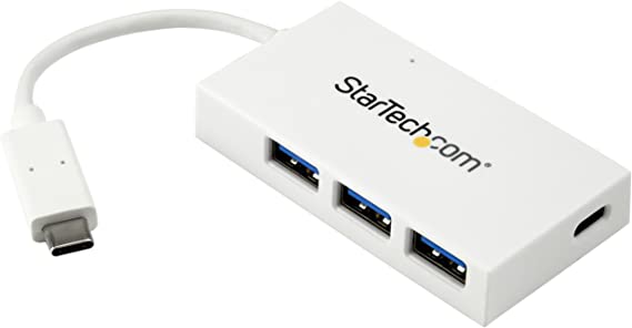 StarTech.com HB30C3A1CFBW USB C Hub, White, 4 Port USB-C to USB-A (3x) and USB-C (1x), Bus Powered USB Hub, USB-C Hub, Port Expander