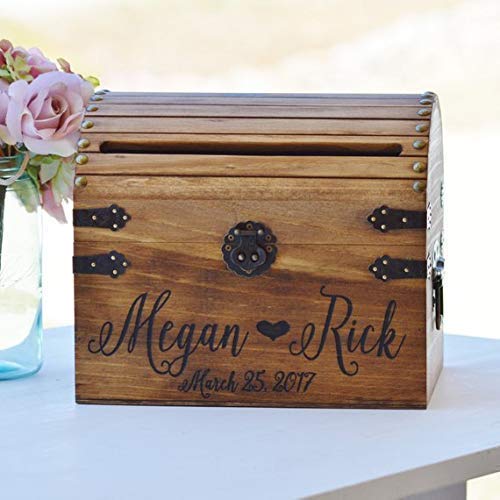 Personalized Wedding Card Box Wood Wedding Card Box with Slot Option 5th Anniversary Gift Wedding Memory Chest Custom Keepsake Trunk