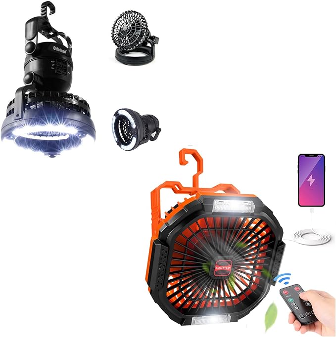 Odoland Bundle - 2 Items Portable LED Camping Lantern and Portable Camping Fan with Remote Control