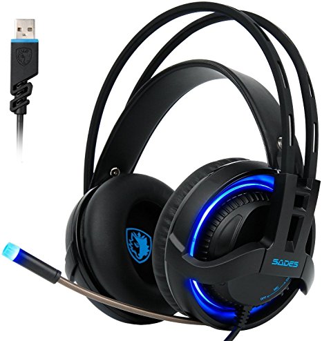 Sades R2 Gaming Headset Virtual New 7.1 Channel Surround Sound Stereo Headphones Colorful Breathing LED lights With Mic USB Plug PC Mac Headsets